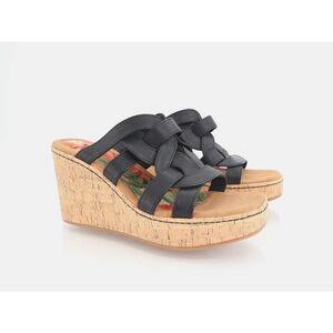 Born BOC Women Cora Sandal Size 10 Black Wedge Platform Vegan Leather Slide Mule